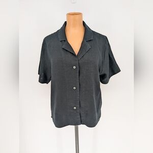Quince 100% European Linen Short Sleeve Shirt Black Button Front Collared Size S